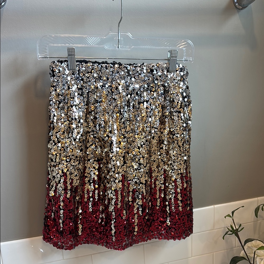 NastyGal Sequin Ombre Skirt - Black, Gold, Red✨
